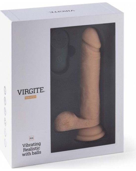 Virgite - Realistics REĀLISTS VIBRATORS R16" FLESH 16 CM ar TĀLVADĪBAS PULTI"