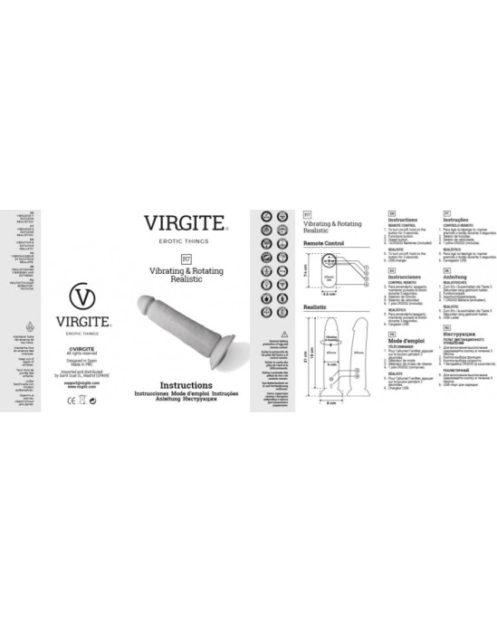 Virgite - Realistics REĀLISTS VIBRATORS UN ROTATORS R7" 19cm ar TĀLVADĪBAS PULTI"