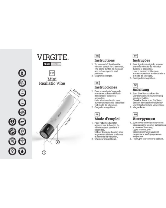 Virgite - Fluo F2 FLUO SILIKONA UZLĀDĒJAMS VIBRATORS