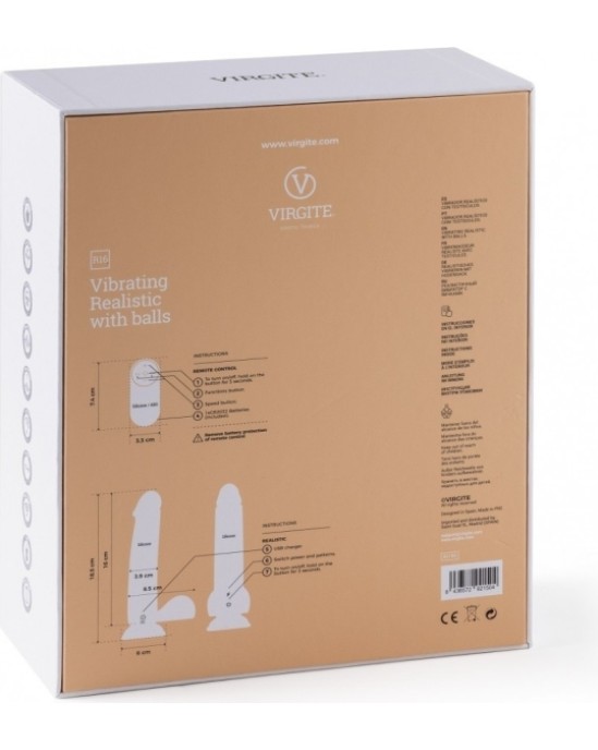 Virgite - Realistics REĀLISTS VIBRATORS R16" FLESH 16 CM ar TĀLVADĪBAS PULTI"