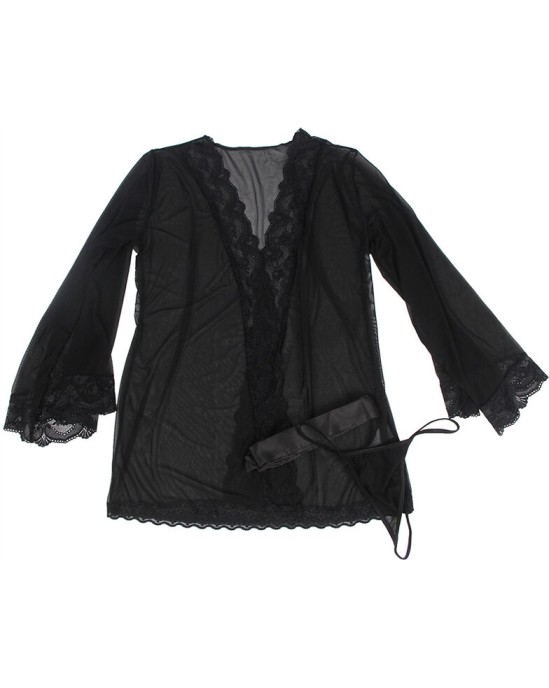 Subblime Dresses SUBBLIME — caurspīdīgs auduma halāts AR MEŽĢĪŅU DETAĻU, MELNS S/M