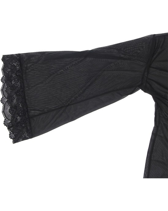 Subblime Dresses SUBBLIME — caurspīdīgs auduma halāts AR MEŽĢĪŅU DETAĻU, MELNS S/M