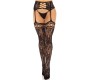 Leg Avenue Hosiery LEG AVENUE - FLORAL LACE GARTER STOCKINGS BLACK