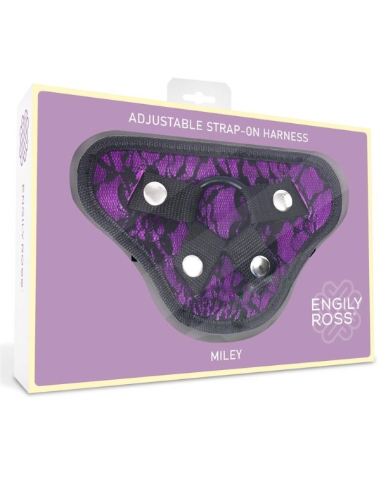 Dildox By Engily Ross Miley Universal Adjustable Harness with 3 Silicone Rings Purple