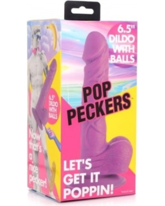 Xr - Pop Peckers REĀLISTS DILDO AR sēkliniekiem 16'5 CM PURPURA