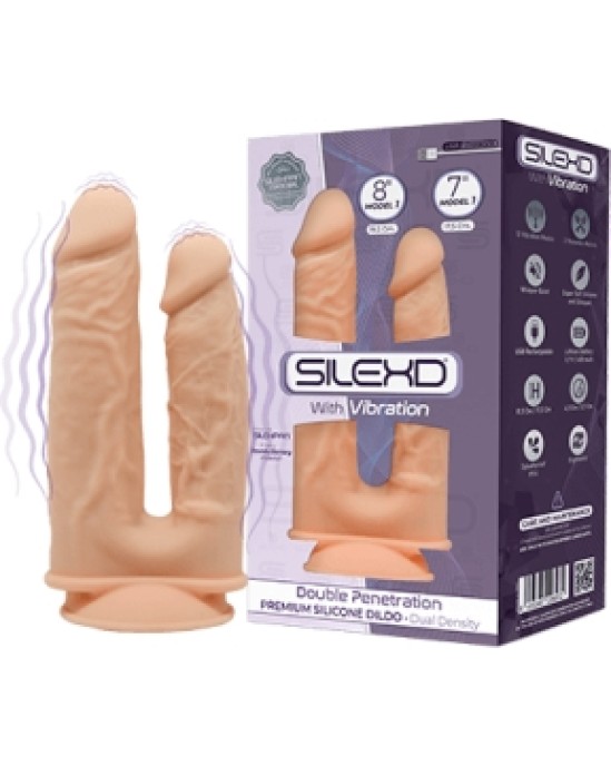 Silexd DUBULTĀS IESPĒJAS SILIKONA DILDO MODELIS 1 7+ 8" W/ USB VIBRATION"