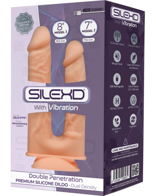 Silexd DUBULTĀS IESPĒJAS SILIKONA DILDO MODELIS 1 7+ 8" W/ USB VIBRATION"