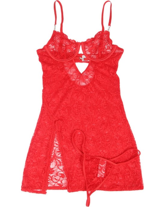 Subblime Babydolls SUBBLIME - 954215 LACE BABYDOLL WITH ADJUSTABLE STRAPS RED L/XL