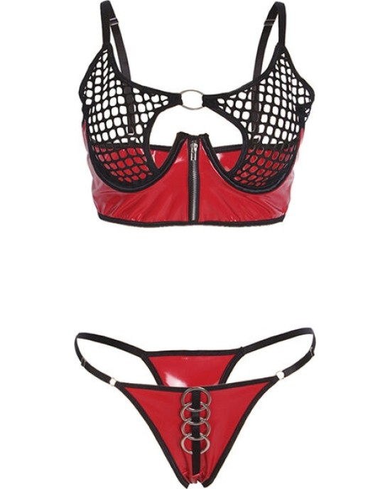 Subblime Sets SUBBLIME - 955540 RED PATENT LEATHER MESH ZIPPER BRA SET L/XL