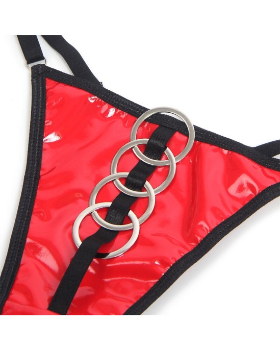 Subblime Sets SUBBLIME - 955540 RED PATENT LEATHER MESH ZIPPER BRA SET L/XL