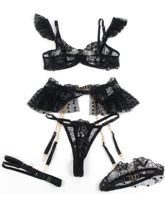 Subblime Sets SUBBLIME - 957490 LACE BRA AND GARTER SET BLACK L/XL