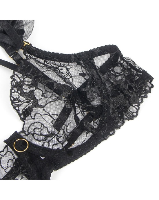 Subblime Sets SUBBLIME - 957490 LACE BRA AND GARTER SET BLACK L/XL