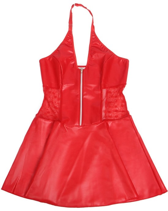 Subblime Dresses SUBBLIME - 957735 LACE ZIPPER LEATHER DRESS RED L/XL