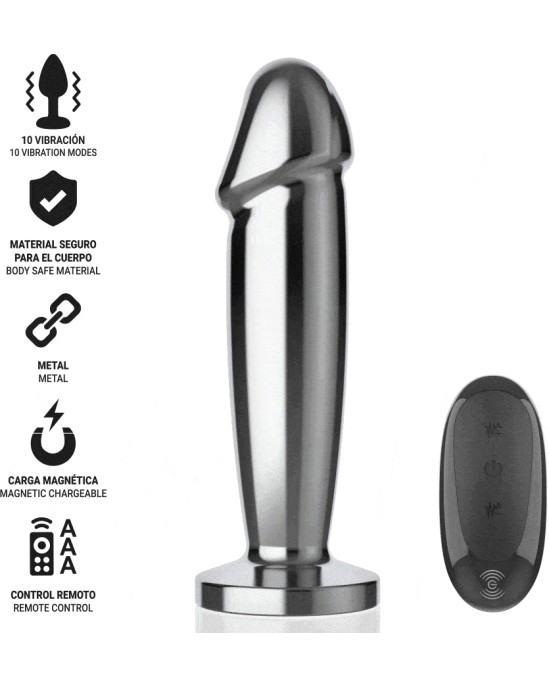 Intense Anal Toys INTENSE - ANAL PLUG 10 VIBRATIONS METAL DILDO WITH REMOTE CONTROL M