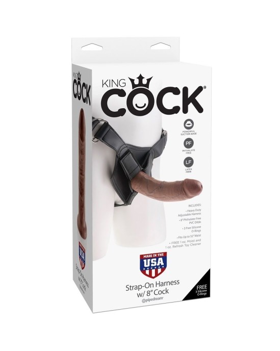 King Cock HARNESS WITH REALISTIC PENIS BROWN 20.3 CM