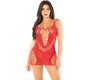 Leg Avenue Dresses LEG AVENUE - MESH MINI DRESS WITH STRAPS RED