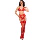 Chilirose Sets CHILIROSE - CR 4848 RED LACE BRA + THONG + STOCKINGS SET S