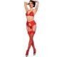 Chilirose Sets CHILIROSE - CR 4848 RED LACE BRA + THONG + STOCKINGS SET S