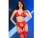 Chilirose Sets CHILIROSE - CR 4848 RED LACE BRA + THONG + STOCKINGS SET S