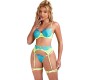 Subblime Sets SUBBLIME - 955311 SET OF BRA WITH LACE AND GARTER LINES GREEN AND BLUE S/M