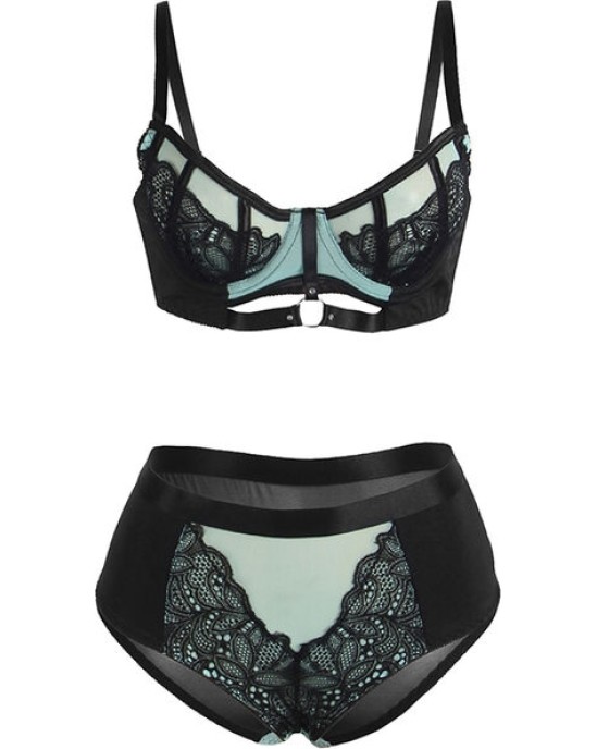 Subblime Sets SUBBLIME - 955564 GREEN PATENT LEATHER MESH ZIPPER BRA SET L/XL