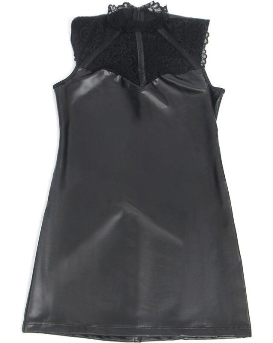 Subblime Dresses SUBBLIME - 957544 LACE COLLAR LEATHER DRESS BLACK S/M