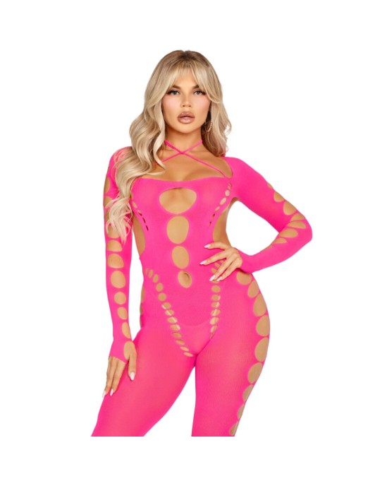 Leg Avenue Bodystockings LEG AVENUE - PINK OPEN BACK BODYSTOCKING ONE SIZE