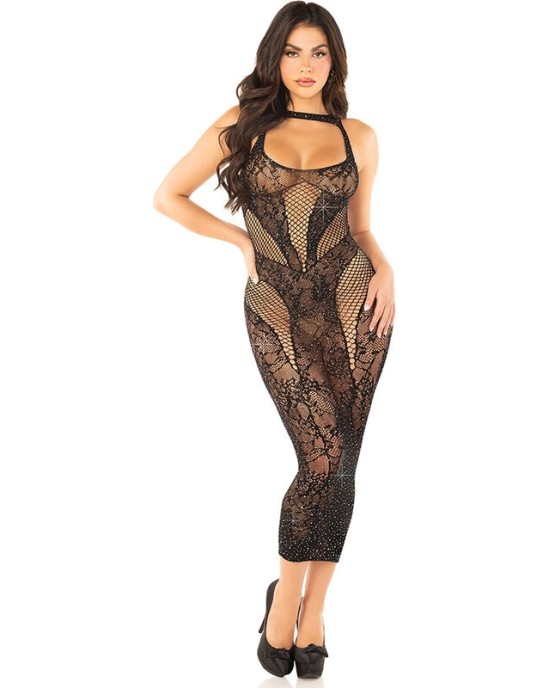 Leg Avenue Dresses LEG AVENUE - БЕСШОВНОЕ ПРИТАЛЕННОЕ ДЛИННОЕ ПЛАТЬЕ ЧЕРНОГО ЦВЕТА ОДИН РАЗМЕР