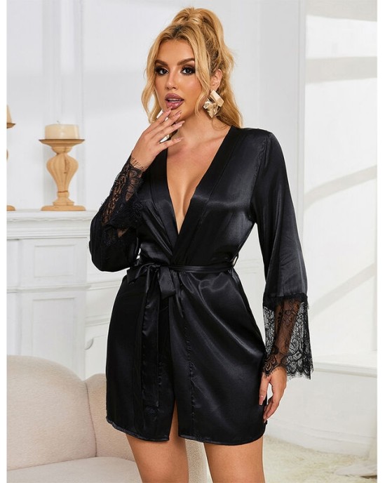 Subblime Sets SUBBLIME — 953997 LACE CHEMISE + SHING BLACK S/M