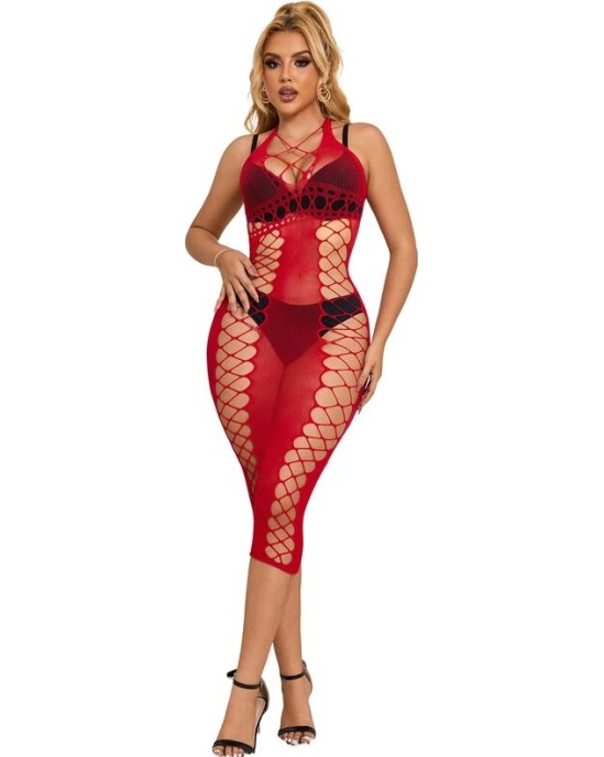 Subblime Dresses SUBBLIME - 952327 LONG RED FISHNET DRESS ONE SIZE