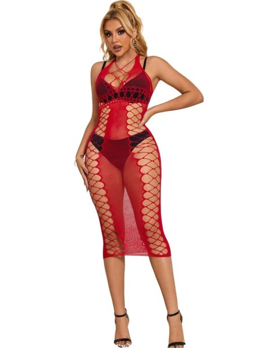 Subblime Dresses SUBBLIME - 952327 LONG RED FISHNET DRESS ONE SIZE