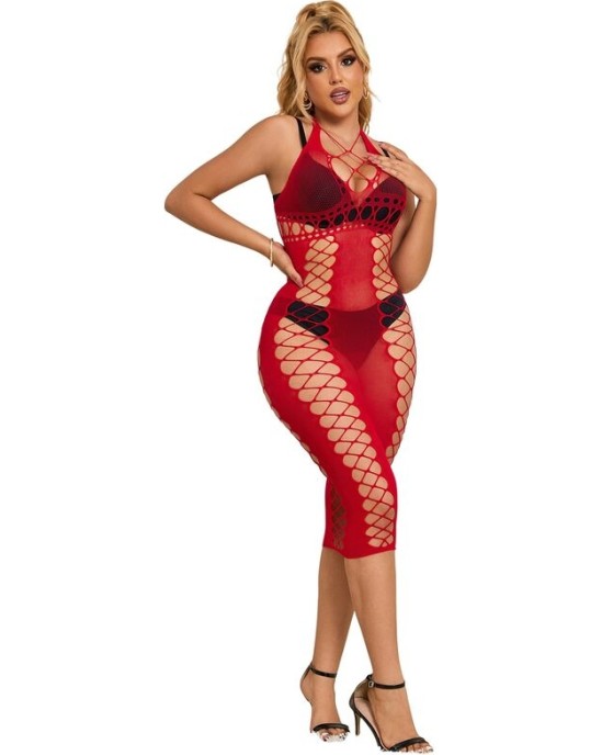 Subblime Dresses SUBBLIME - 952327 LONG RED FISHNET DRESS ONE SIZE
