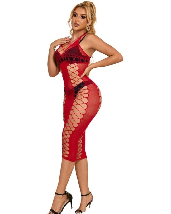 Subblime Dresses SUBBLIME - 952327 LONG RED FISHNET DRESS ONE SIZE
