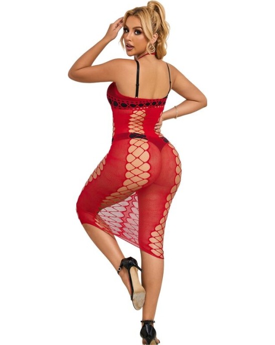 Subblime Dresses SUBBLIME - 952327 LONG RED FISHNET DRESS ONE SIZE