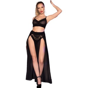 Chilirose Sets CHILIROSE - CR 4672 BLACK TOP SKIRT AND THONG WITH GOLDEN CHAINS M