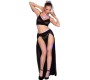 Chilirose Sets CHILIROSE - CR 4672 BLACK TOP SKIRT AND THONG WITH GOLDEN CHAINS M