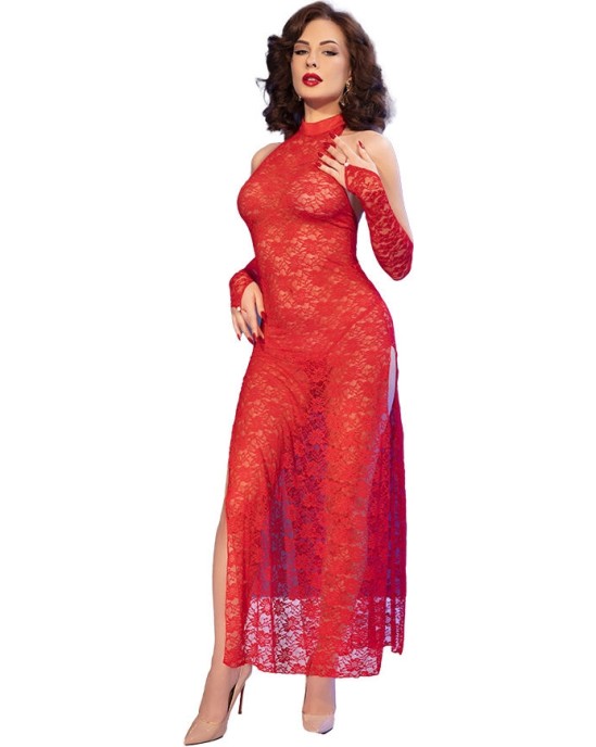 Chilirose Dresses CHILIROSE - CR 4853 RED LACE DRESS WITH GLOVES L/XL