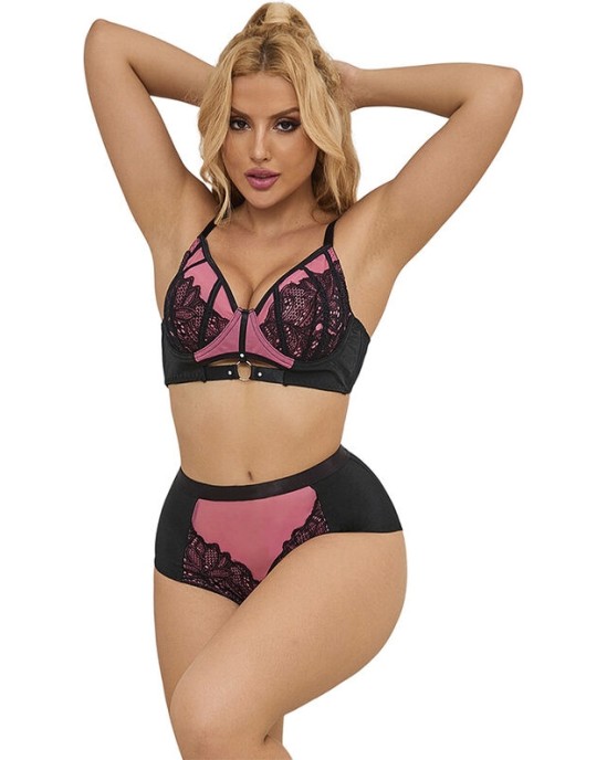 Subblime Sets SUBBLIME - 955588 PINK PATENT LEATHER MESH ZIPPER BRA SET L/XL