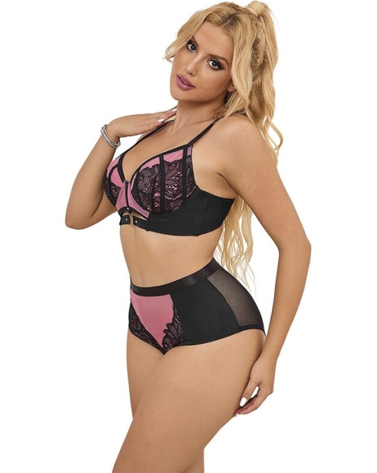 Subblime Sets SUBBLIME - 955588 PINK PATENT LEATHER MESH ZIPPER BRA SET L/XL