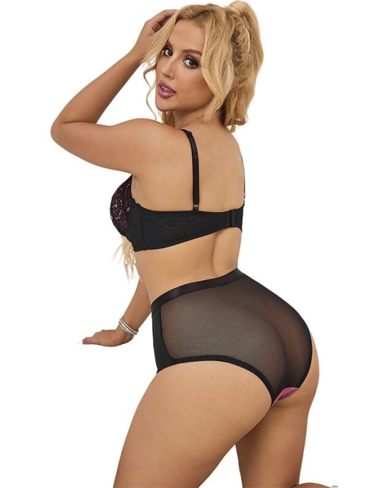 Subblime Sets SUBBLIME - 955588 PINK PATENT LEATHER MESH ZIPPER BRA SET L/XL