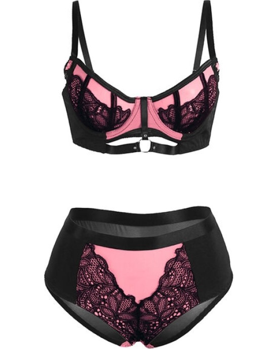 Subblime Sets SUBBLIME - 955588 PINK PATENT LEATHER MESH ZIPPER BRA SET L/XL