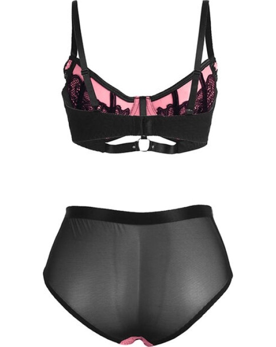 Subblime Sets SUBBLIME - 955588 PINK PATENT LEATHER MESH ZIPPER BRA SET L/XL