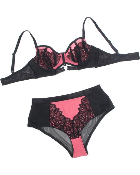 Subblime Sets SUBBLIME - 955588 PINK PATENT LEATHER MESH ZIPPER BRA SET L/XL