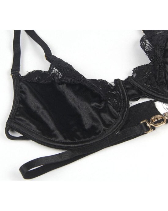 Subblime Sets SUBBLIME - SET OF 3 PIECES BRA + THONG + LACE GARTER BLACK L/XL