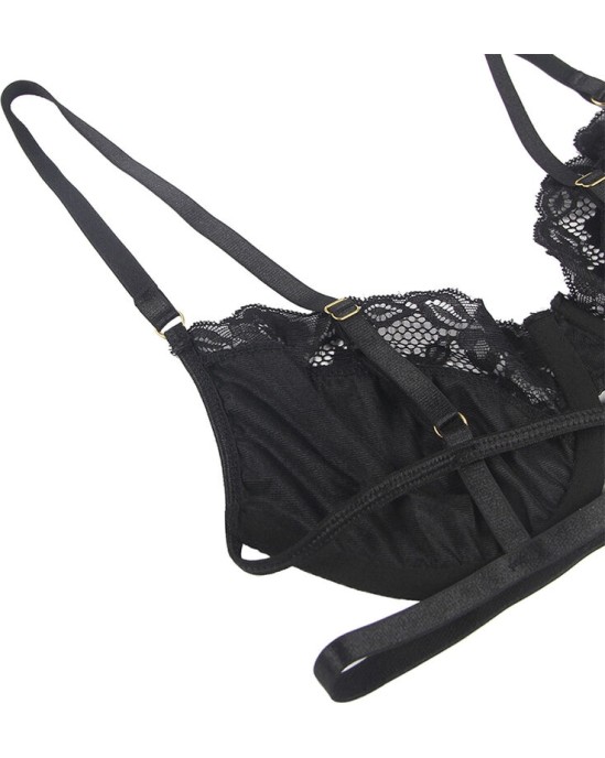 Subblime Sets SUBBLIME - SET OF 3 PIECES BRA + THONG + LACE GARTER BLACK L/XL