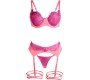 Subblime Sets SUBBLIME - 955366 BRA SET WITH LACE AND GARTER LINES PINK AND PURPLE L/XL