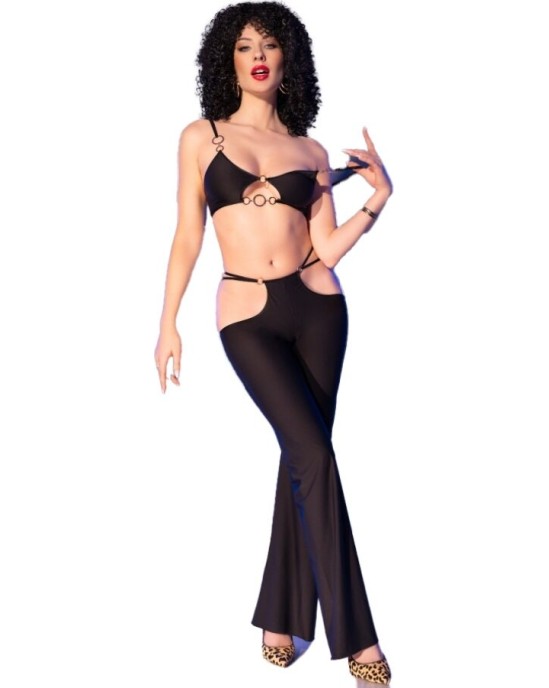 Chilirose Sets CHILIROSE - CR 4851 BLACK TOP AND LEGGINGS SET WITH GOLDEN ACCESSORIES S