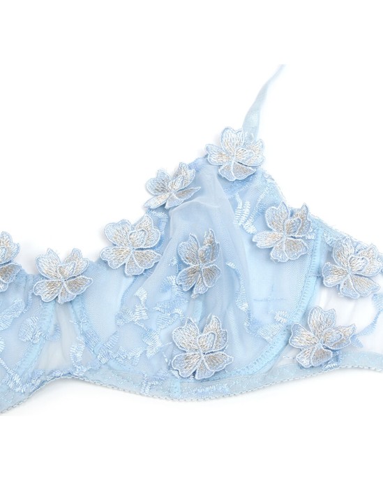 Subblime Sets SUBBLIME - 957629 FLOWER EMBROIDERED BRA AND PANTIES SET SKY BLUE S/M