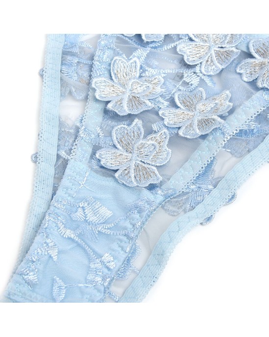 Subblime Sets SUBBLIME - 957629 FLOWER EMBROIDERED BRA AND PANTIES SET SKY BLUE S/M