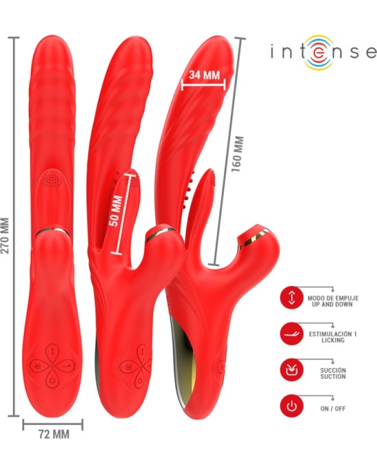 Intense Fun INTENSE - KAROL MULTIFUNCTION VIBRATOR THRUST & STIMULATION & STIMULATING WAVES RED